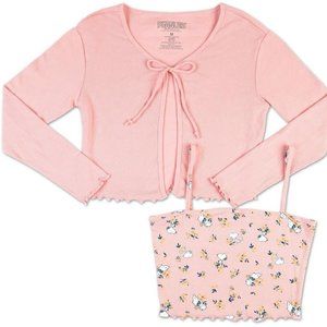 Juniors Peanuts Snoopy print cami & Cardigan sweater